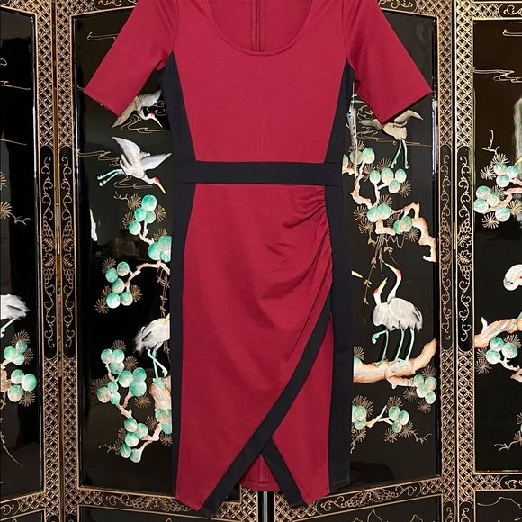 Almost Famous Color-Blocking Ruched Asymmetrical Dress - Picture 3 of 6